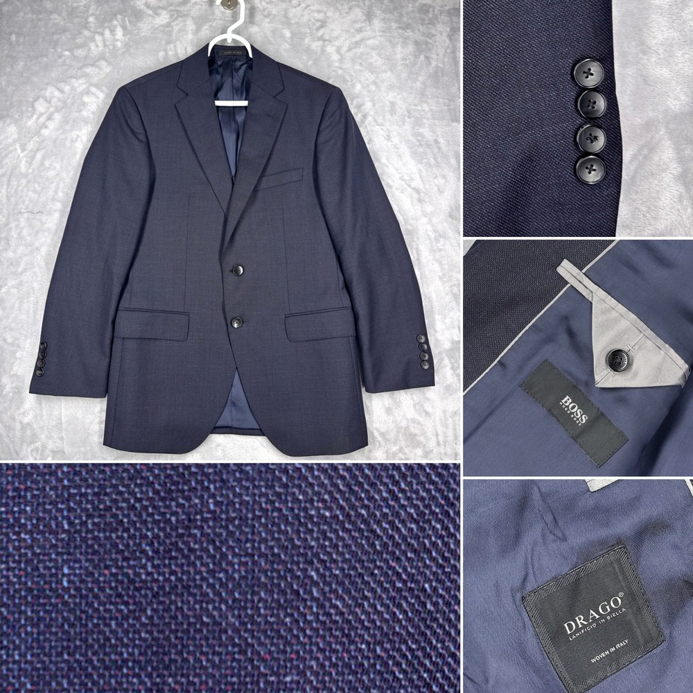 BOSS Hugo Boss Johnston5 Lennon1 Blazer Mens 36R Navy Textured DragoItalian Wool
